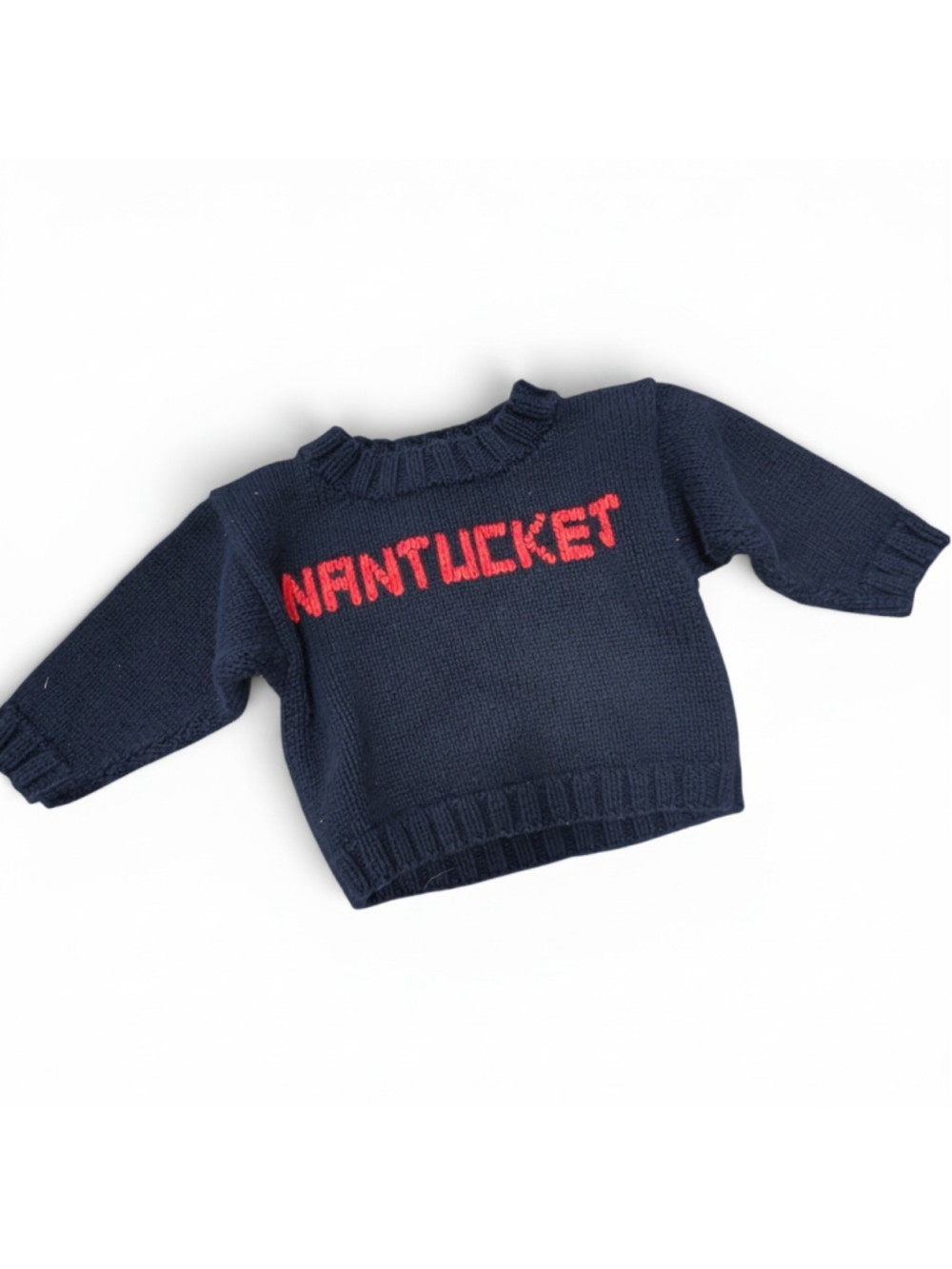 Pinwheels Nantucket Baby Sweater 12M Navy Red Handknit Peru Boutique Knit